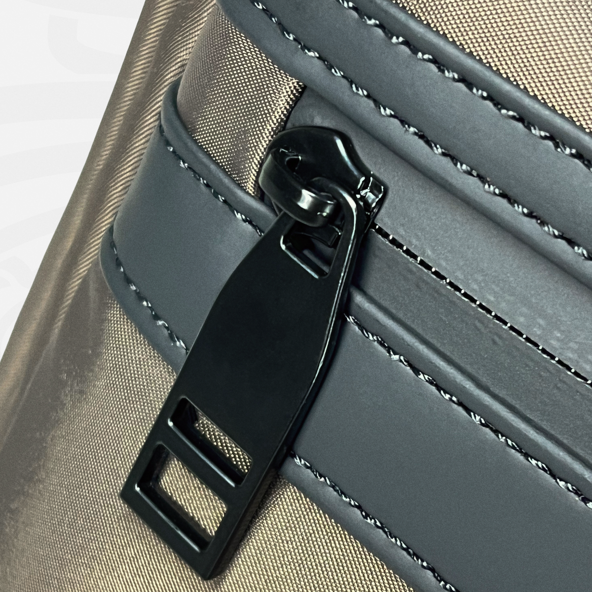 Aries Backpack — Warm Gray - Aries front zipper pocket close-up